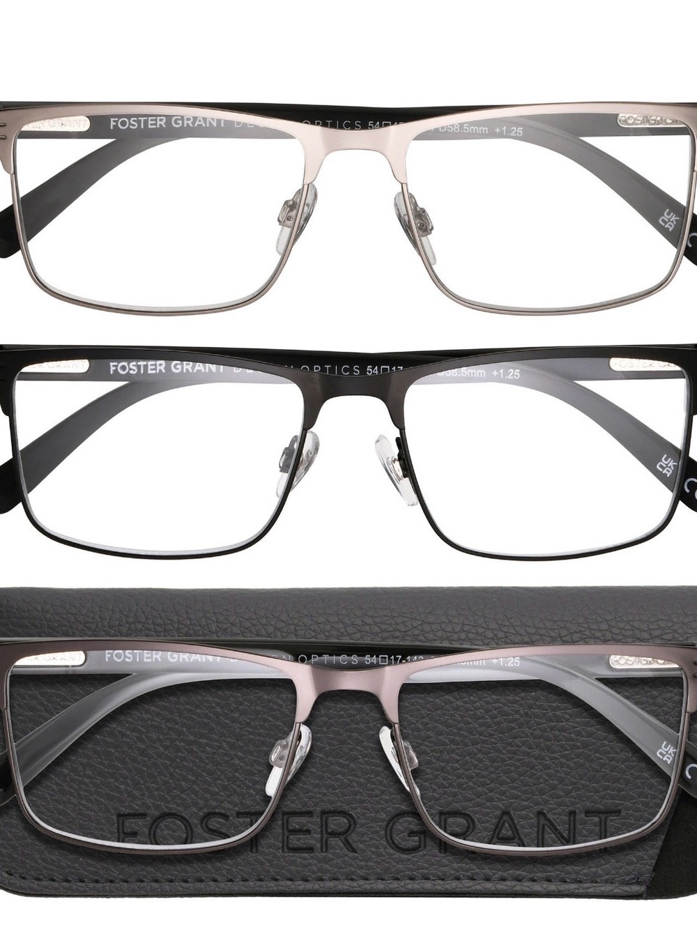 Design Optics by Foster Grant
#668 Metal Square Reading
Glasses, 3-pack +1.50 E
